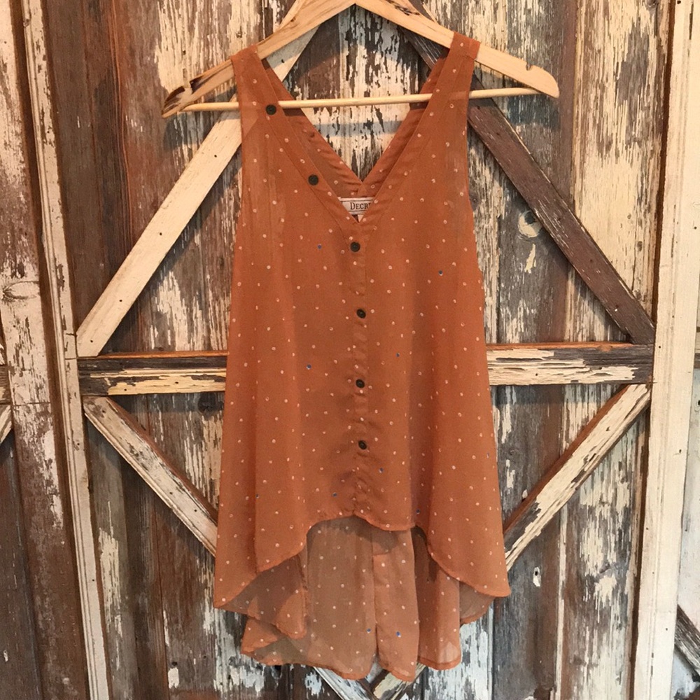 Decree Sheer Tank Top with button detail